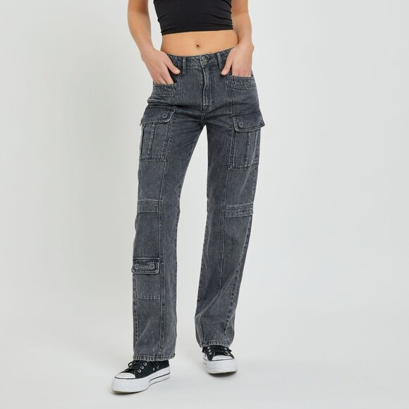 NWT Hidden Jeans Tracey Cargo Straight Jean In Charcoal